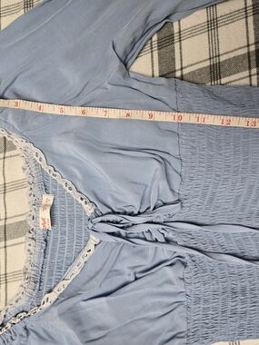 ROMWE Light Blue Smocked Waist Lace-Trimmed Nightdress